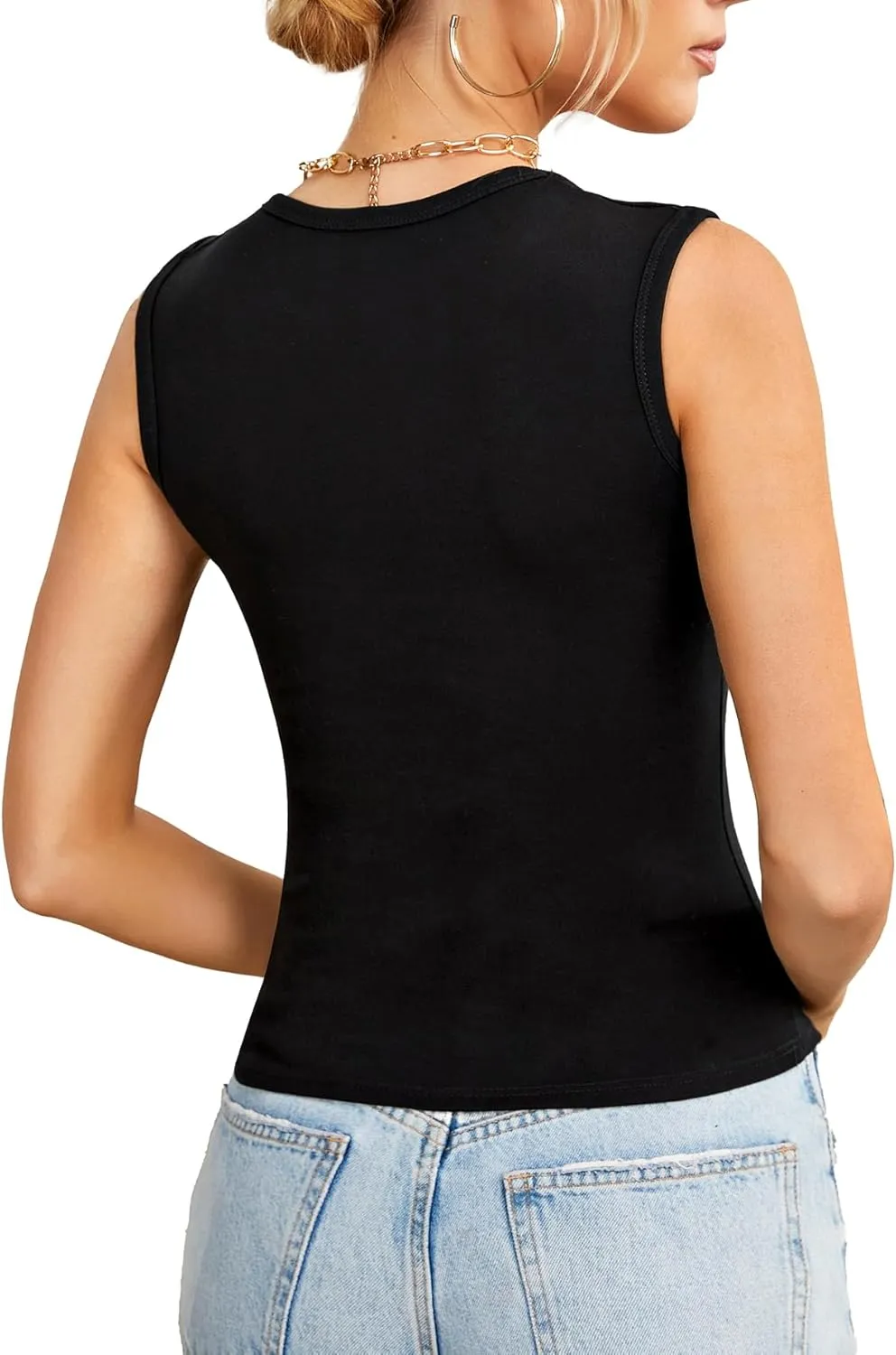 KIFOVEN Women's Ribbed Knit Scoop Neck Sleeveless Slim Fit Basic Tank Top
