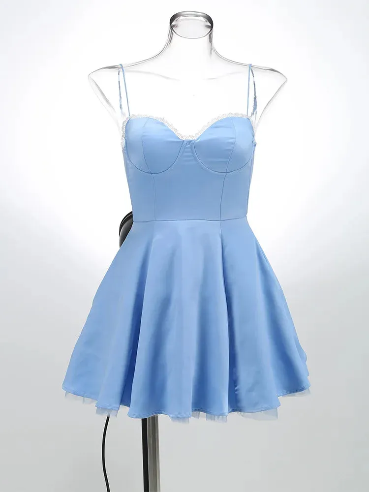 Layered Satin Tulle A-line Strappy Mini Dress