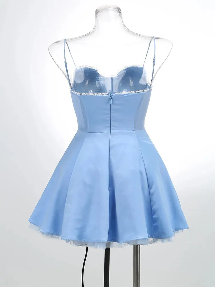Layered Satin Tulle A-line Strappy Mini Dress