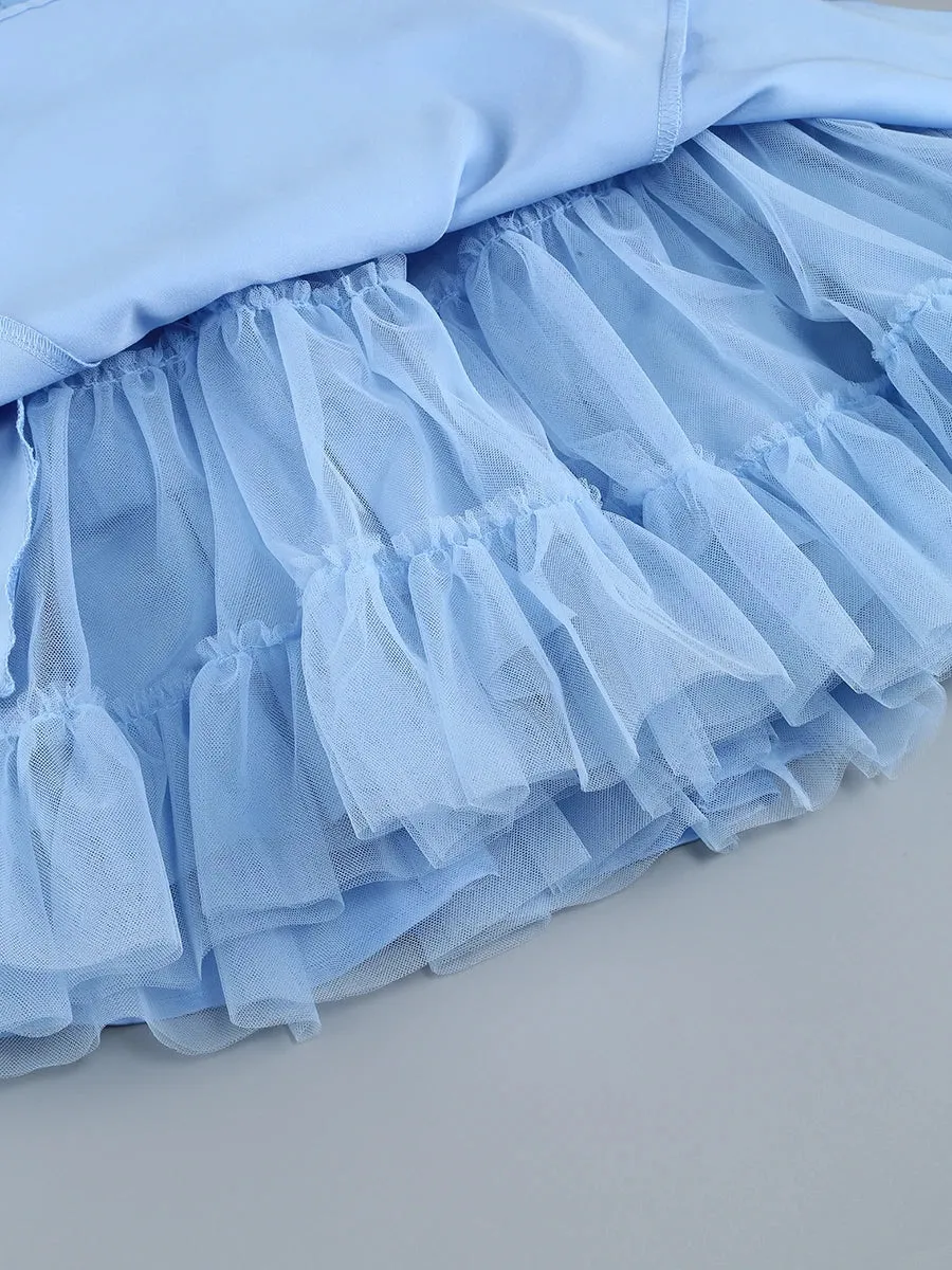 Layered Satin Tulle A-line Strappy Mini Dress
