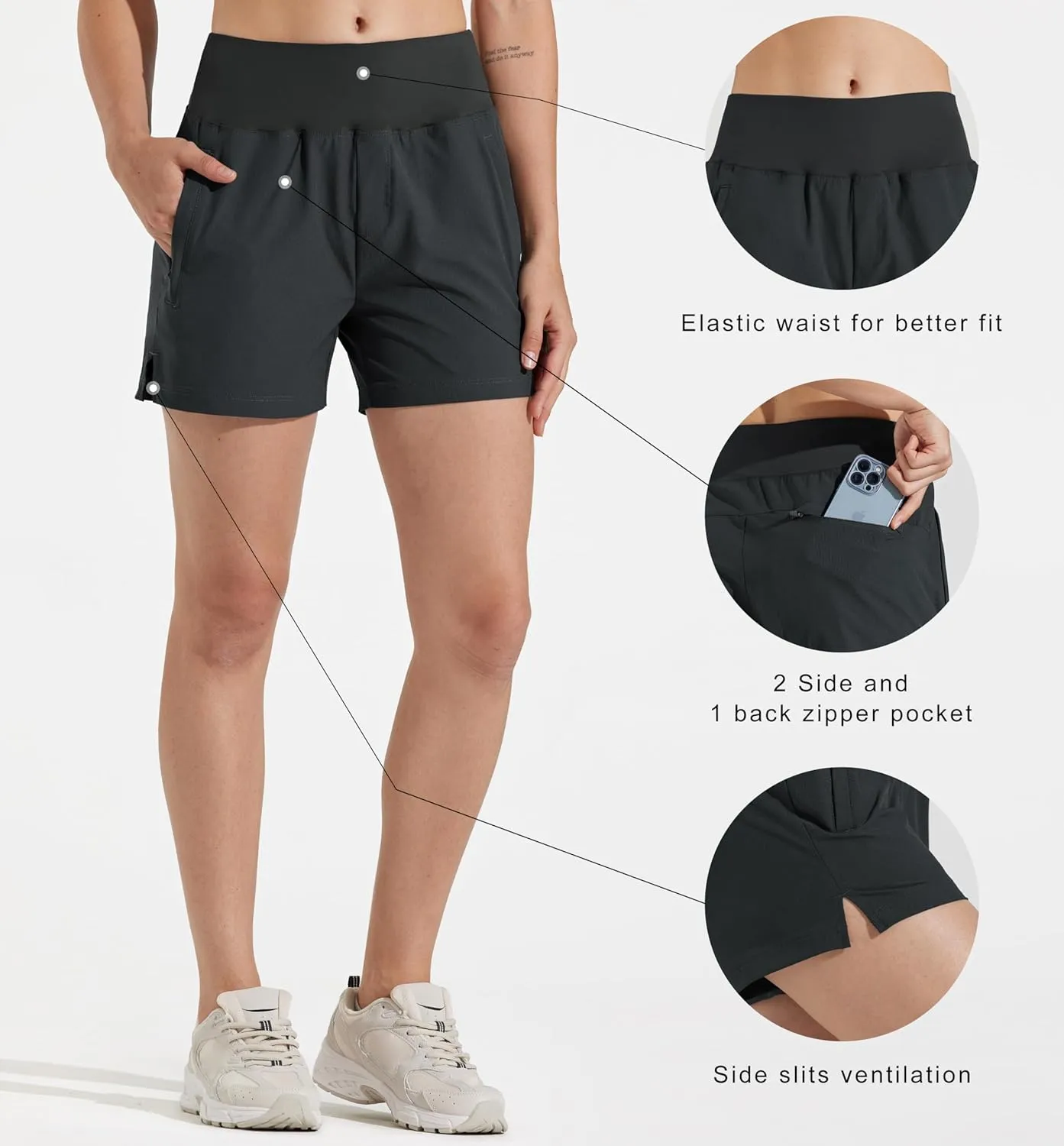 Libin Women's 4" 7" High Waist Athletic Shorts Quick Dry Lightweight Workout Shorts Casual Golf Shorts with Zipper Pockets