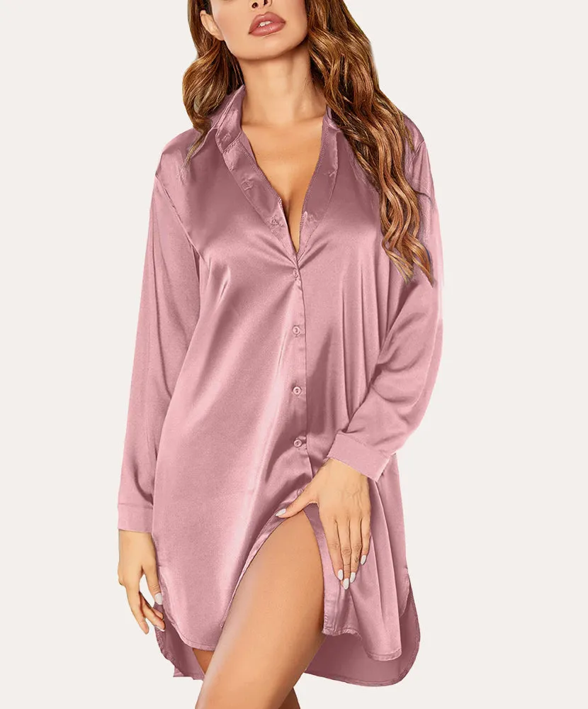 Lightweight Satin Silk Sleepshirt Nightgown