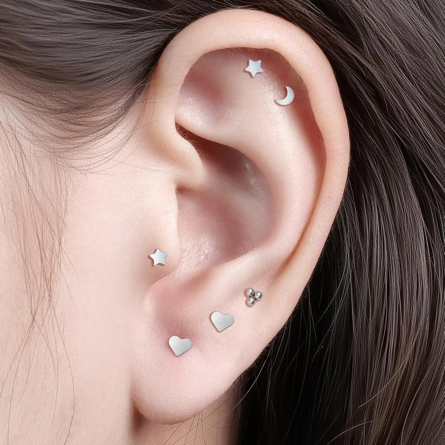 limerencia Titanium Threadless Flat Back Earrings Stud, 20G Press Fit Titanium Push Pop in Cartilage Tragus Labret Lip Medusa Conch Body Piercing Jewelry Hypoallergenic for Women Men
