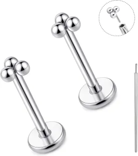 limerencia Titanium Threadless Flat Back Earrings Stud, 20G Press Fit Titanium Push Pop in Cartilage Tragus Labret Lip Medusa Conch Body Piercing Jewelry Hypoallergenic for Women Men