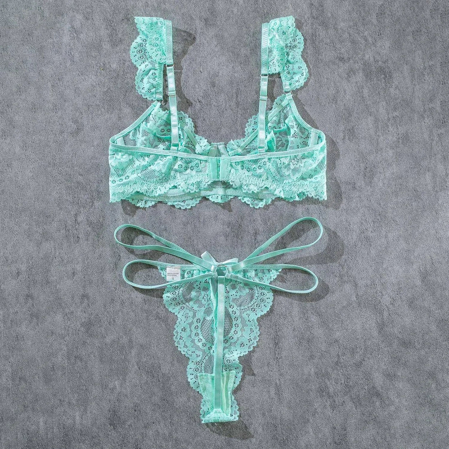 Lingerie for Women Lace Lace Leaf Edge Sleeve Bow Decoration Lingerie Set with Garter Belt