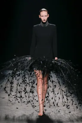 Long-Sleeved Mini Dress with Feathered Hemline