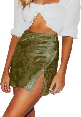 LYANER Women's Elegant Jacquard Side Split Slit Zipper High Waist Mini Short Skirt