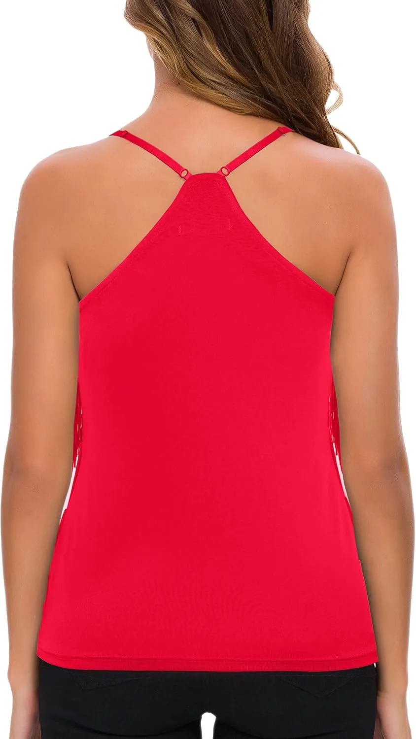 MANER Womens Fringe Top Tassel Trim Cami Spaghetti Strap Tank Tops