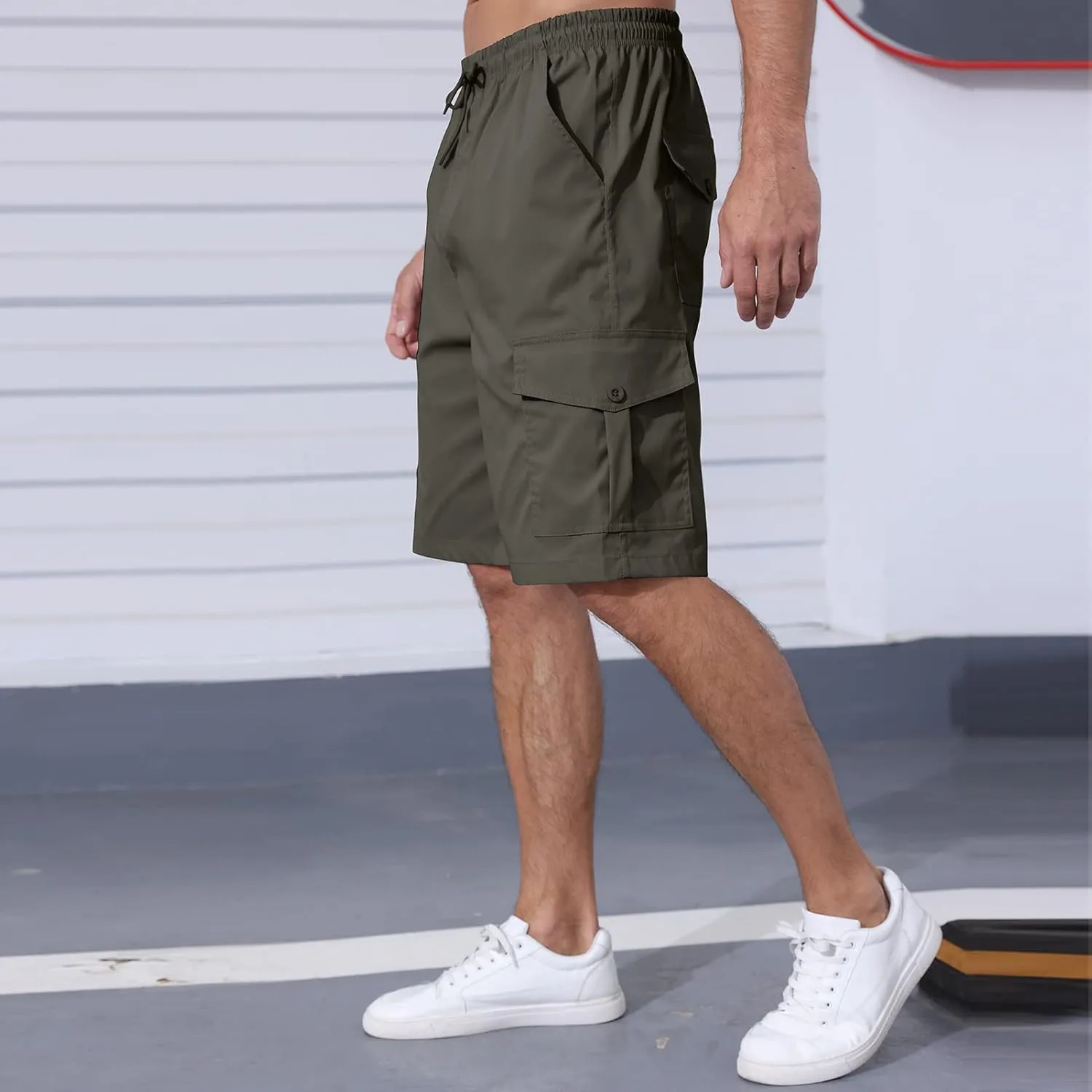 Men's Cargo Shorts Elastic Waist Outdoor Relaxed Fit Sport Shorts Jogger SweatShorts with Multi-Pocket