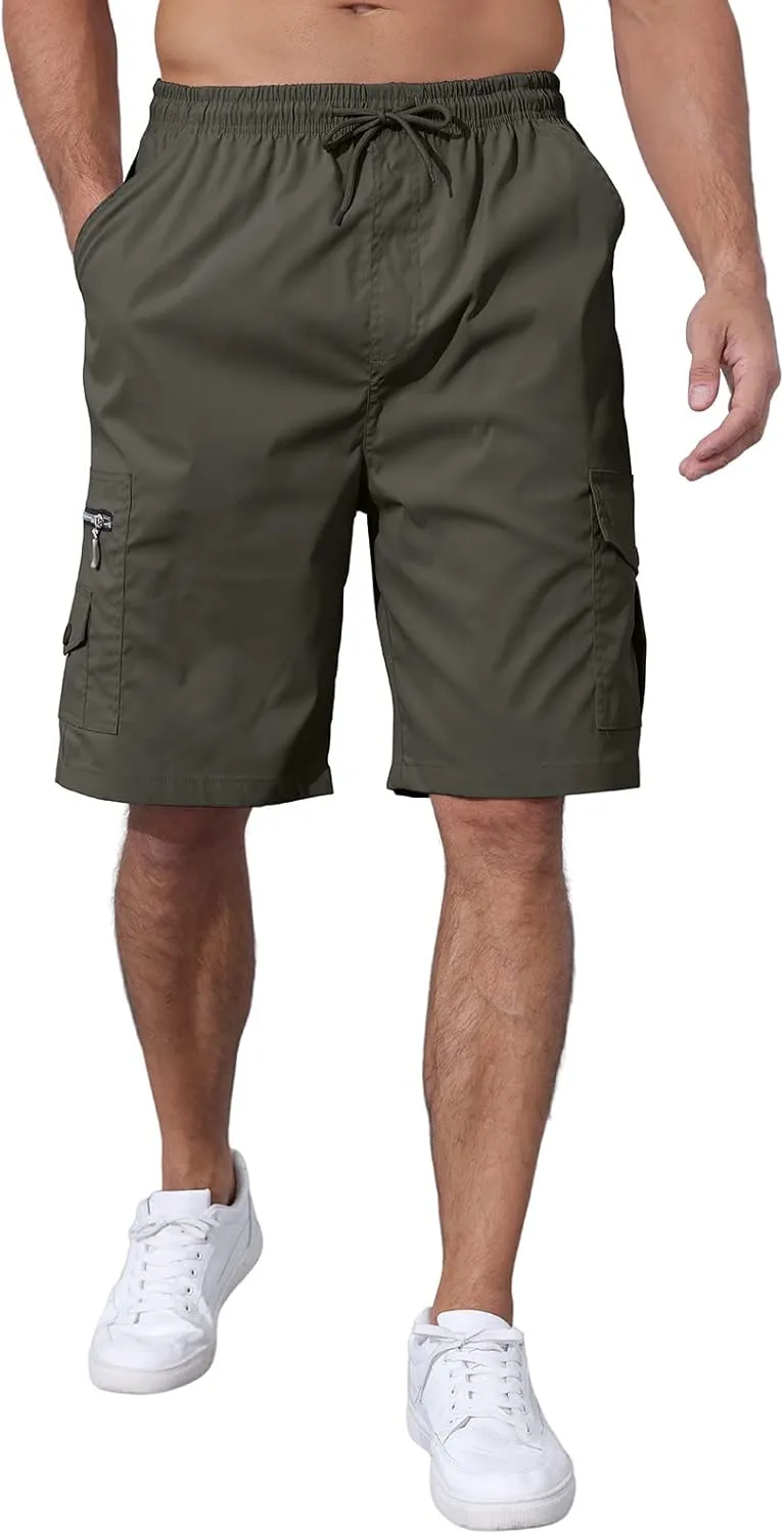 Men's Cargo Shorts Elastic Waist Outdoor Relaxed Fit Sport Shorts Jogger SweatShorts with Multi-Pocket