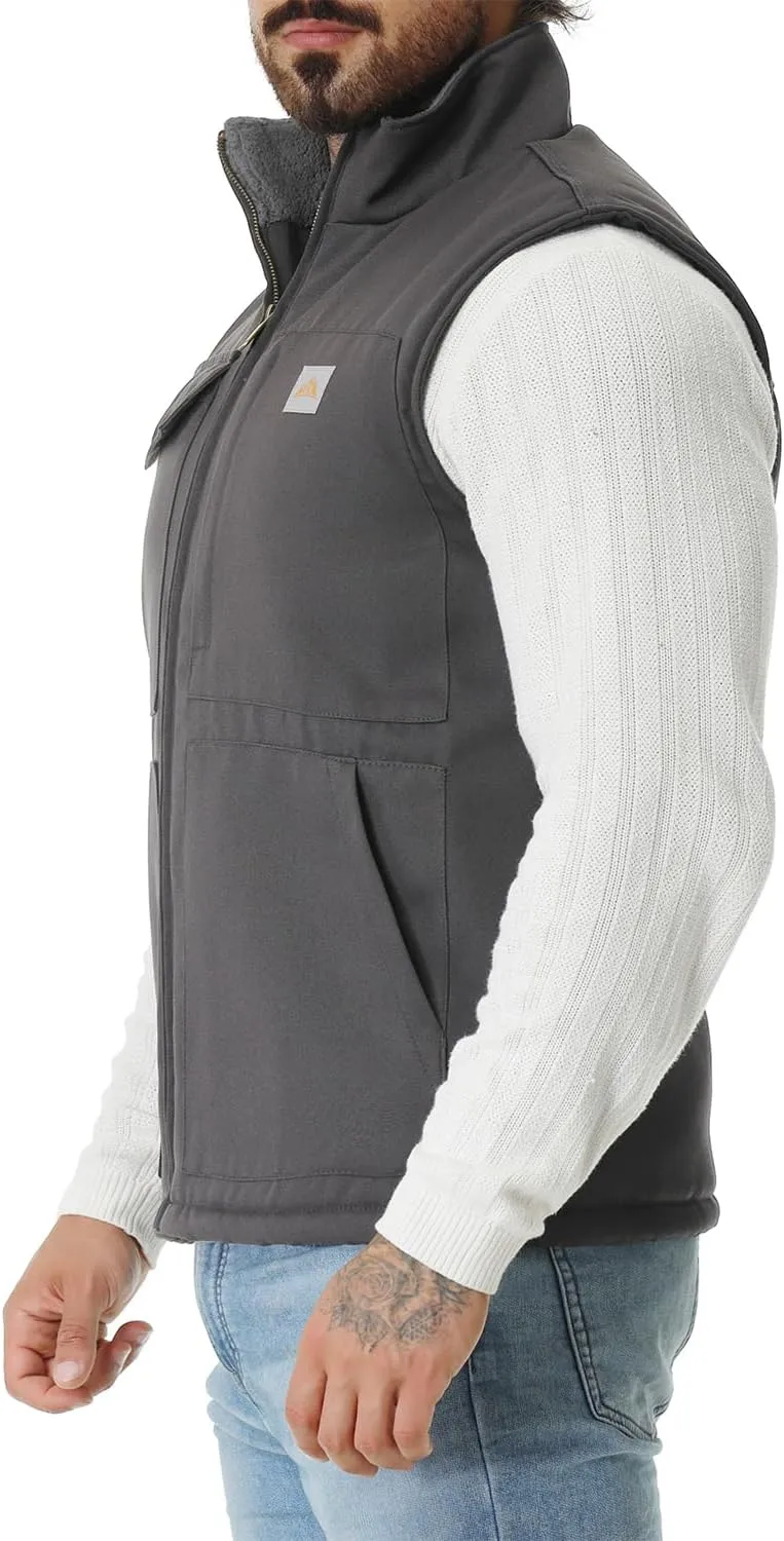 Men's Loose Fit Washed Duck Fleece-Lined Waterproof Workwear Mock-Neck Vest