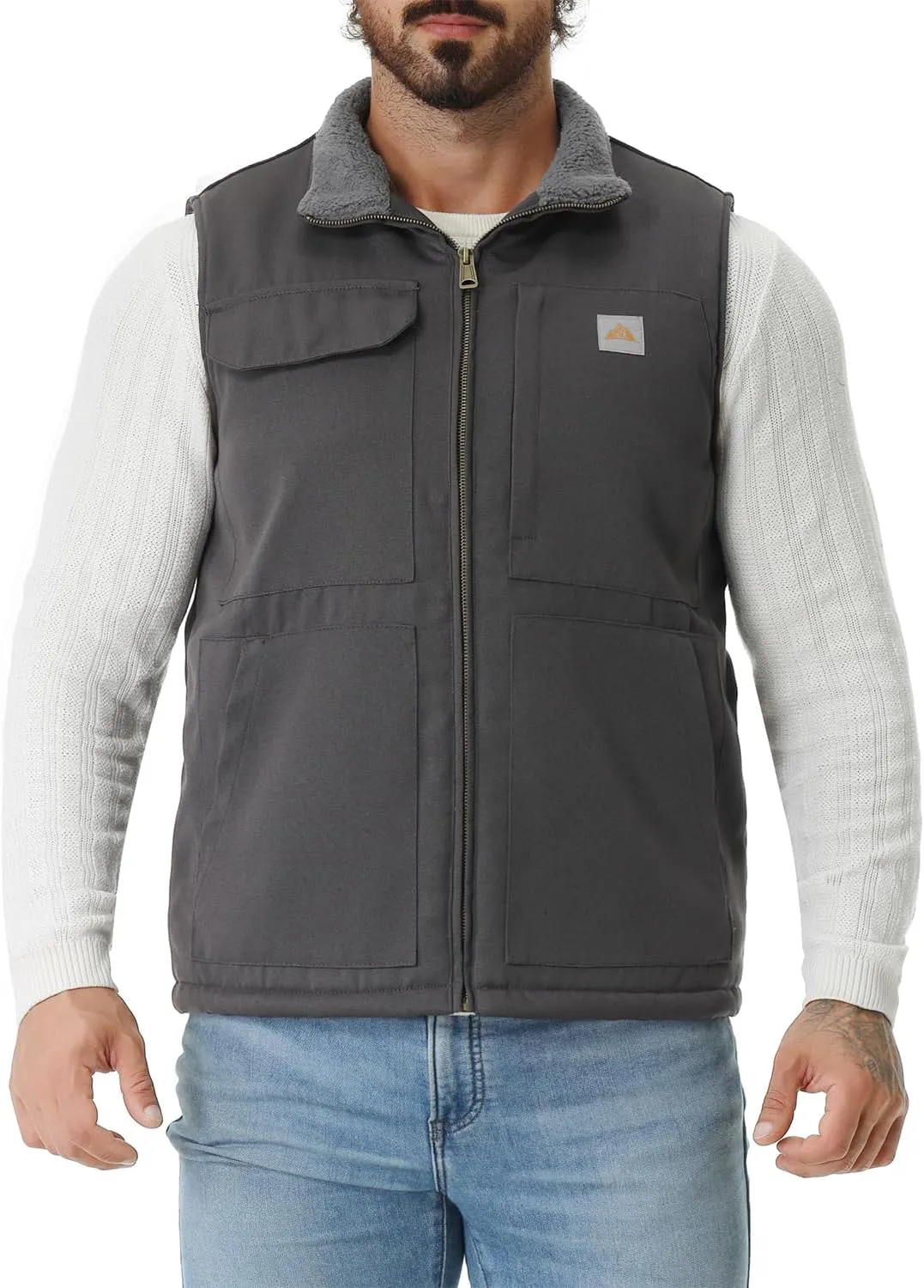 Men's Loose Fit Washed Duck Fleece-Lined Waterproof Workwear Mock-Neck Vest