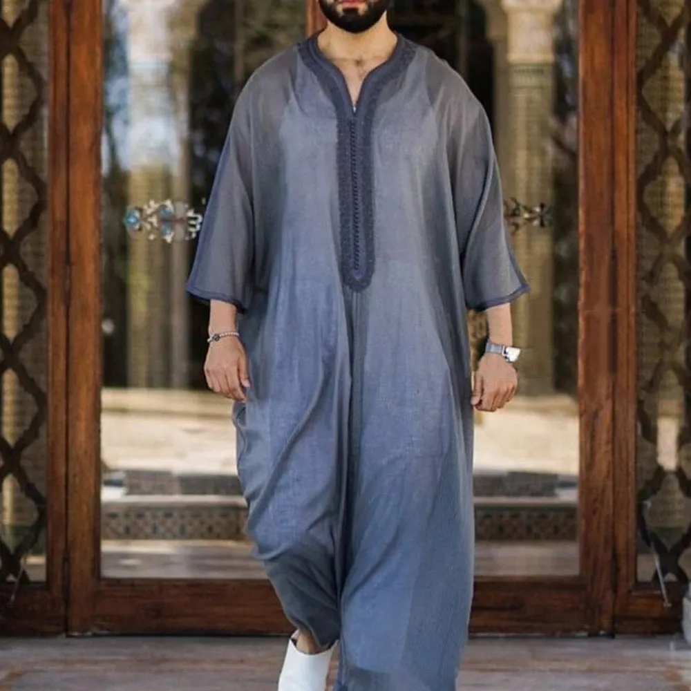 Men's Loose Linen Cotton Muslim Robe
