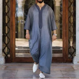 Men's Loose Linen Cotton Muslim Robe
