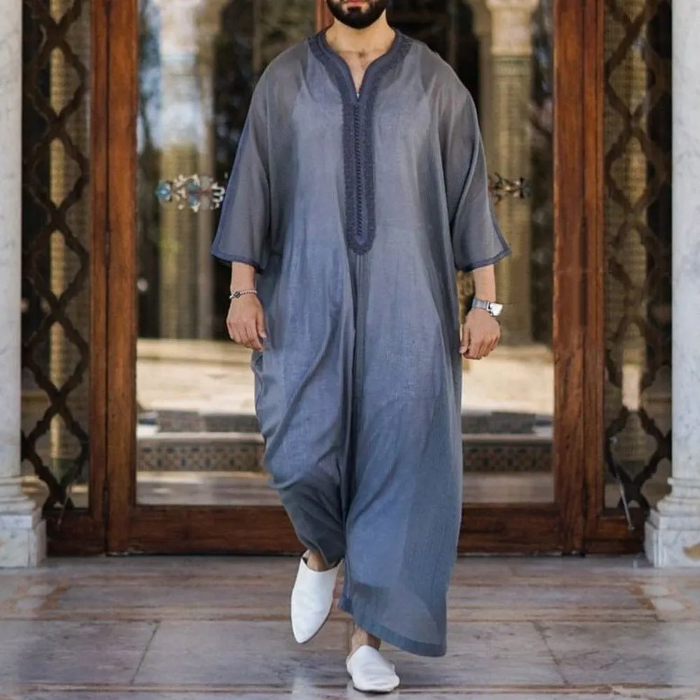 Men's Loose Linen Cotton Muslim Robe