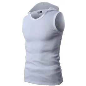 Mens Summer Solid Color Skinny Fit Casual Sport Vest Sleeveless Hooded Vest