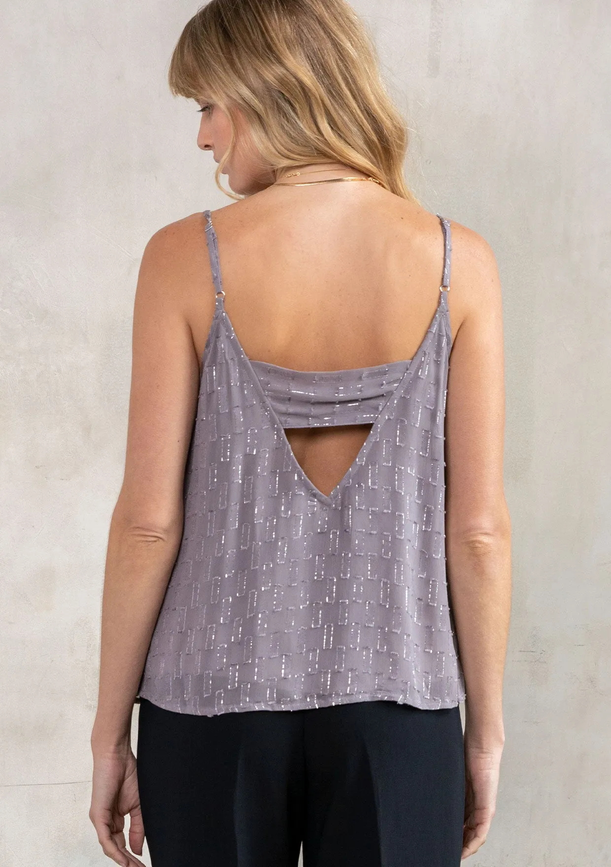 Metallic Clipped Chiffon Flowy Holiday Tank Top