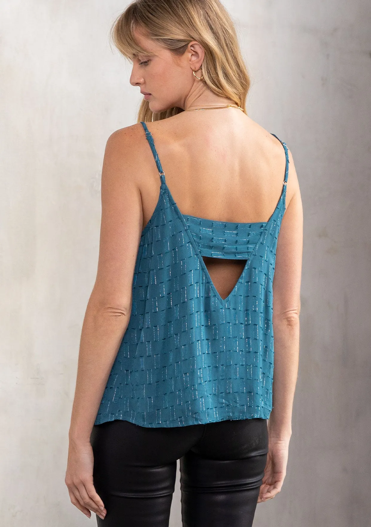 Metallic Clipped Chiffon Flowy Holiday Tank Top