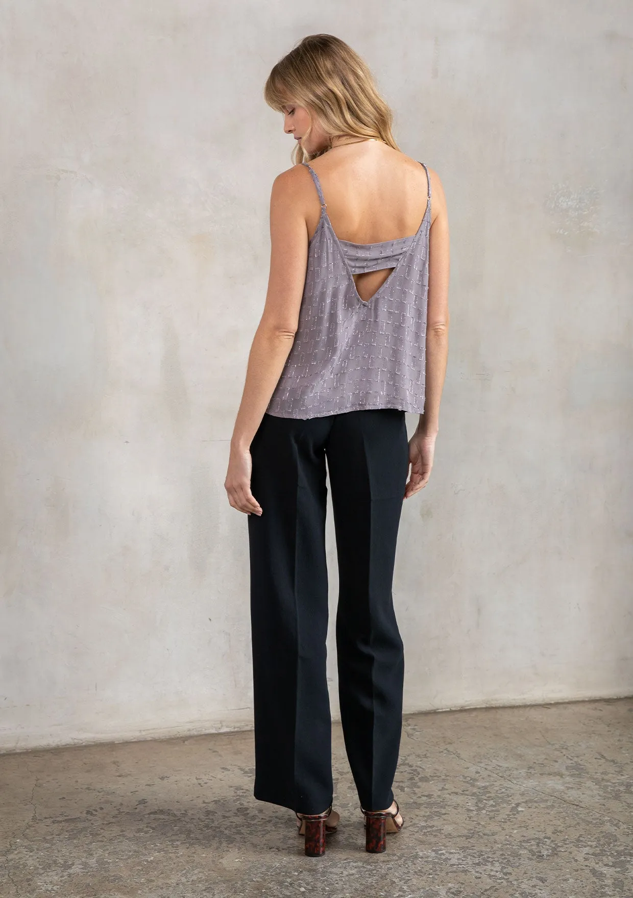 Metallic Clipped Chiffon Flowy Holiday Tank Top