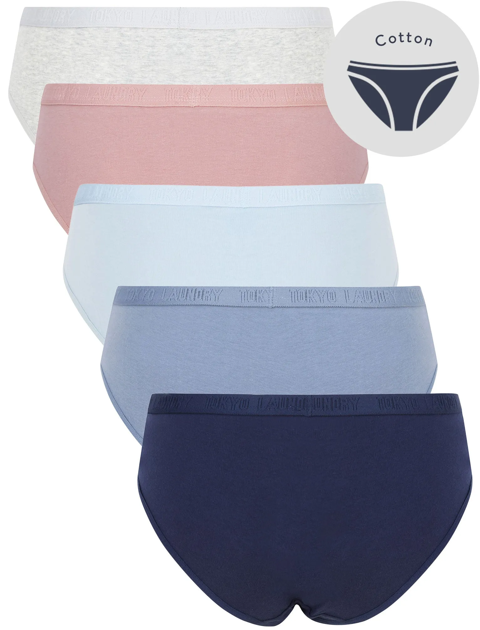 Noa (5 Pack) Cotton Assorted Briefs in Black Iris / Flint Stone / Celestial Blue / Woodrose / Light Grey Marl - Tokyo Laundry
