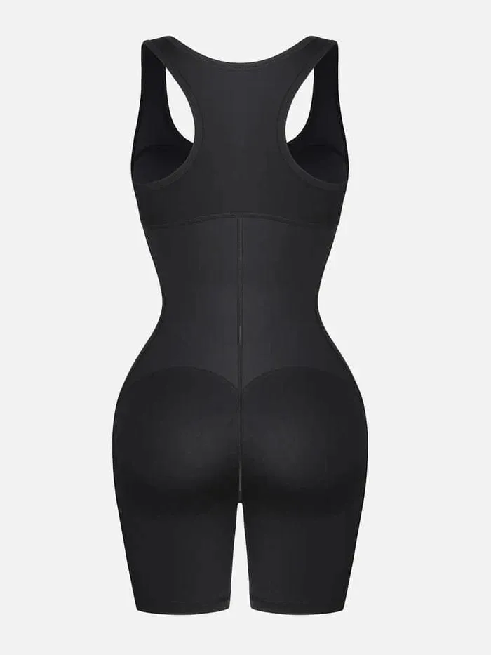 One Piece Shaping Bodysuit with Front Zipper and Side Pockets