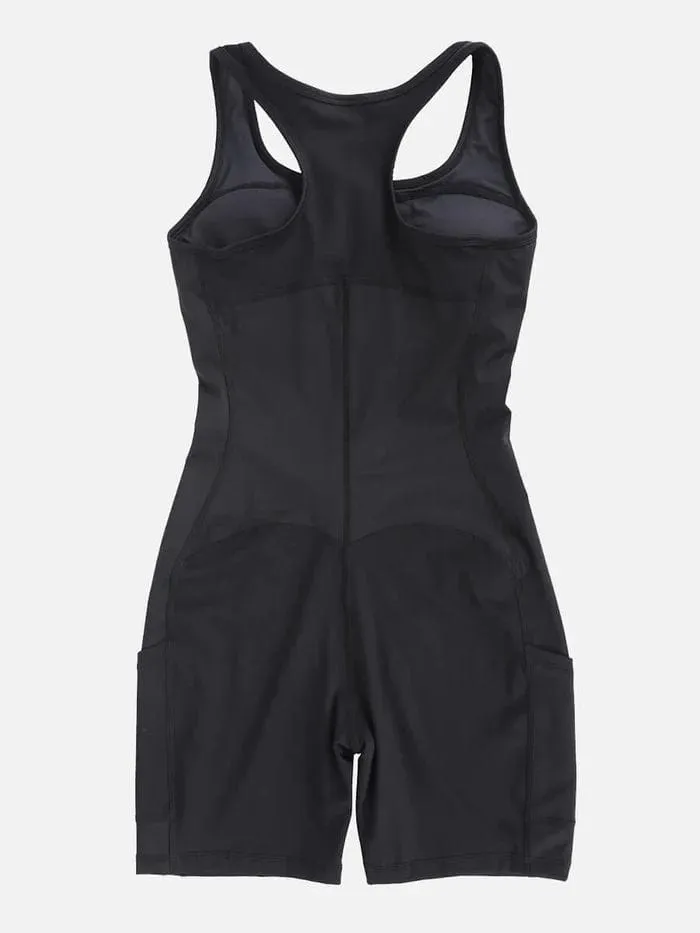 One Piece Shaping Bodysuit with Front Zipper and Side Pockets