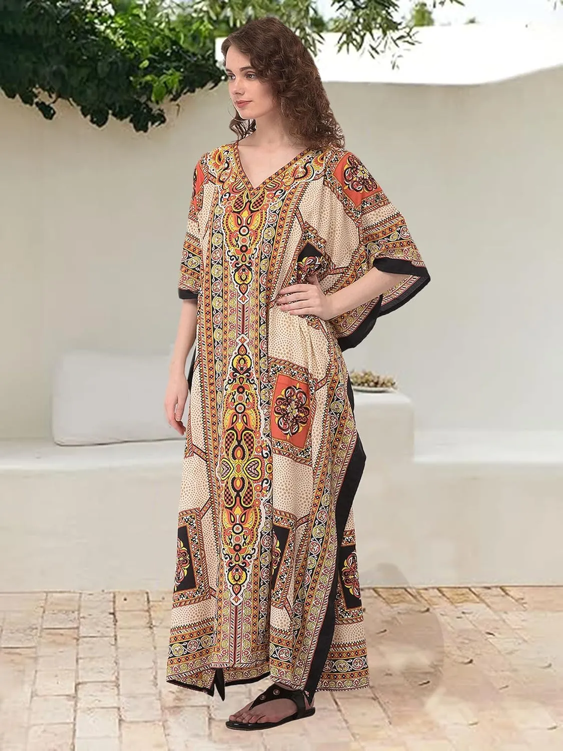 Oussum Women Kaftan Plus Size Polyester Summer Caftan Cover Ups Maxi House Dress