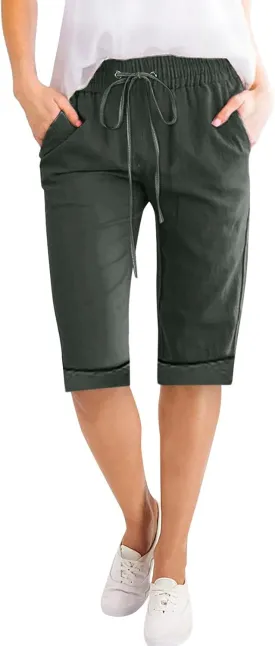 Petite to Bermuda Shorts for Women Knee Length Cotton Linen Shorts Casual Summer Baggy Dressy Shorts with Pockets