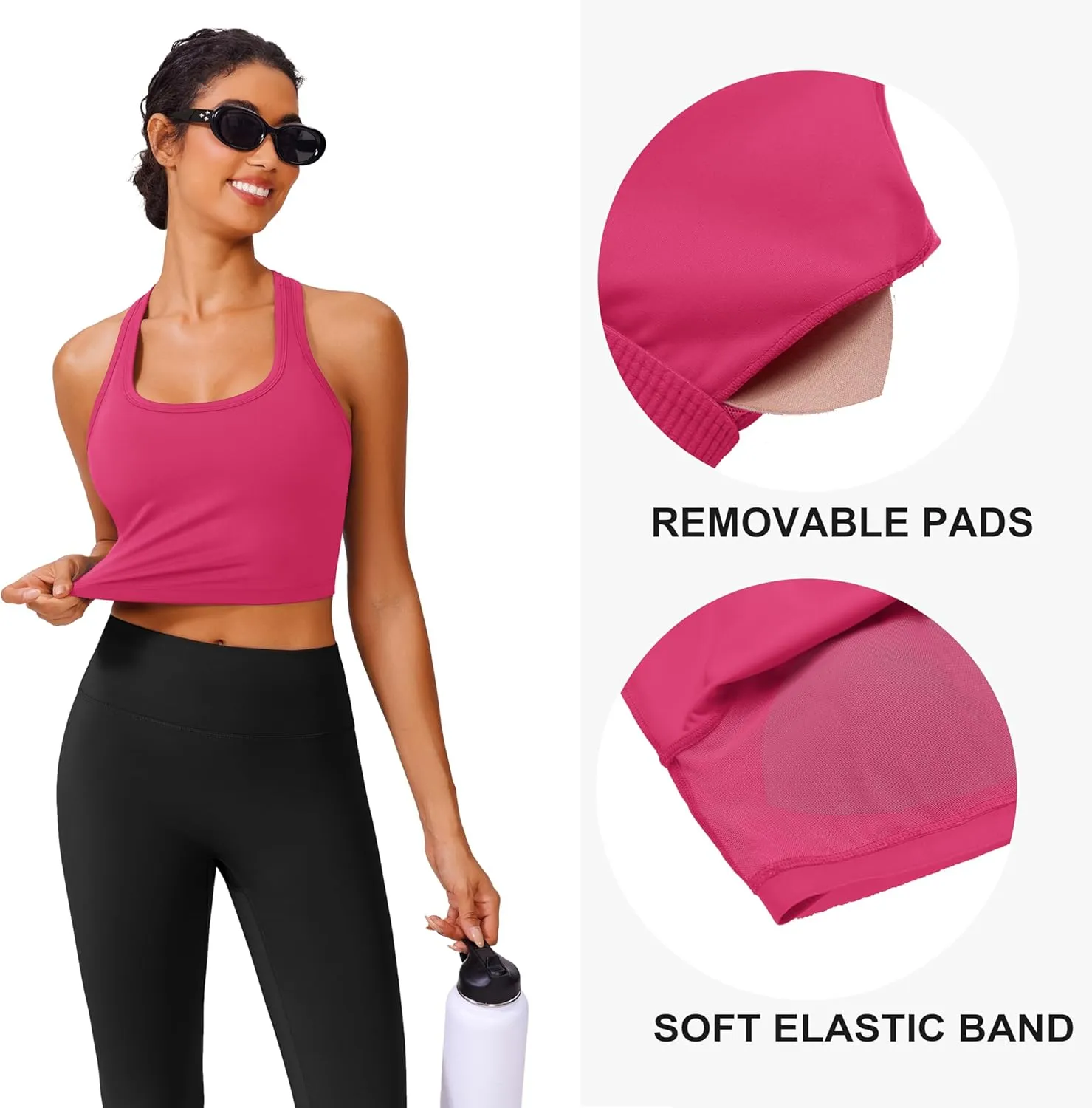 PINSPARK Sports Bra Longline Racerback Tank Tops for Women Padded Workout Yoga Top
