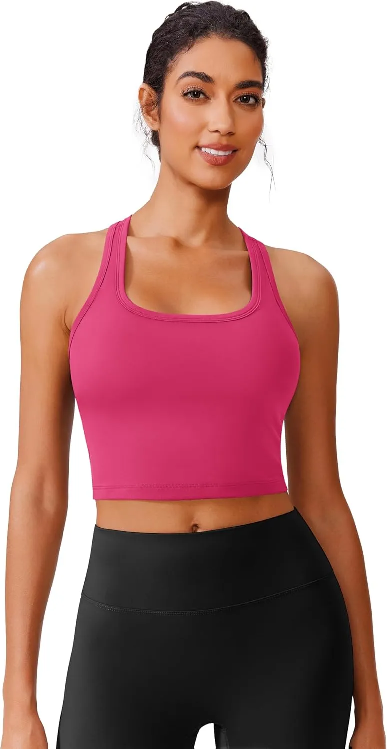 PINSPARK Sports Bra Longline Racerback Tank Tops for Women Padded Workout Yoga Top