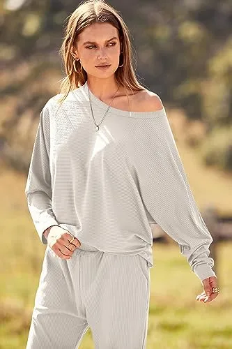 PRETTYGARDEN Women's 2023 Fall Fashion Outfits 2 Piece Sweatsuit Solid Color Long Sleeve Pullover Long Pants (Khaki,XX-Large)