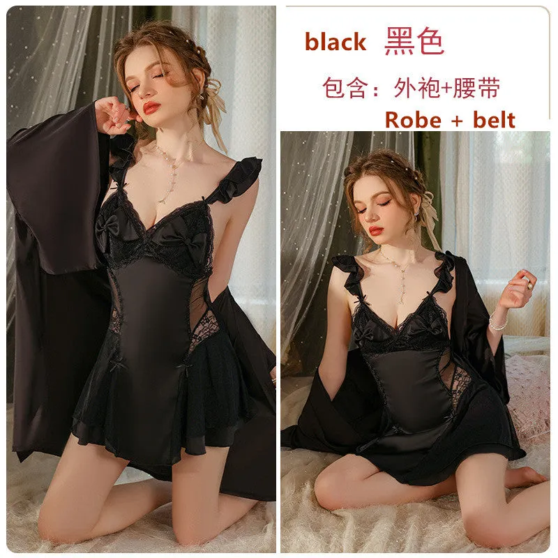 Satin Lace Lace Nightgown Women's Set 3420