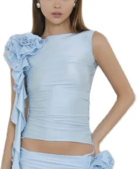 Sexy Tank Top for Women 3D Floral Tassels Ruffle Crop Top Y2K Slim Fitted Sleeveless Shirt Tee