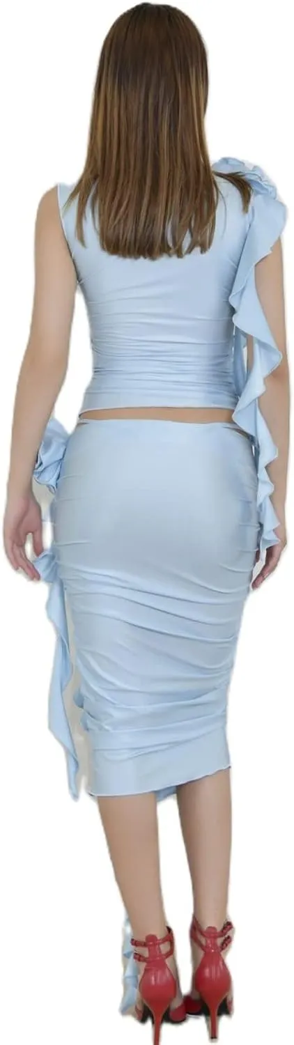 Sexy Tank Top for Women 3D Floral Tassels Ruffle Crop Top Y2K Slim Fitted Sleeveless Shirt Tee