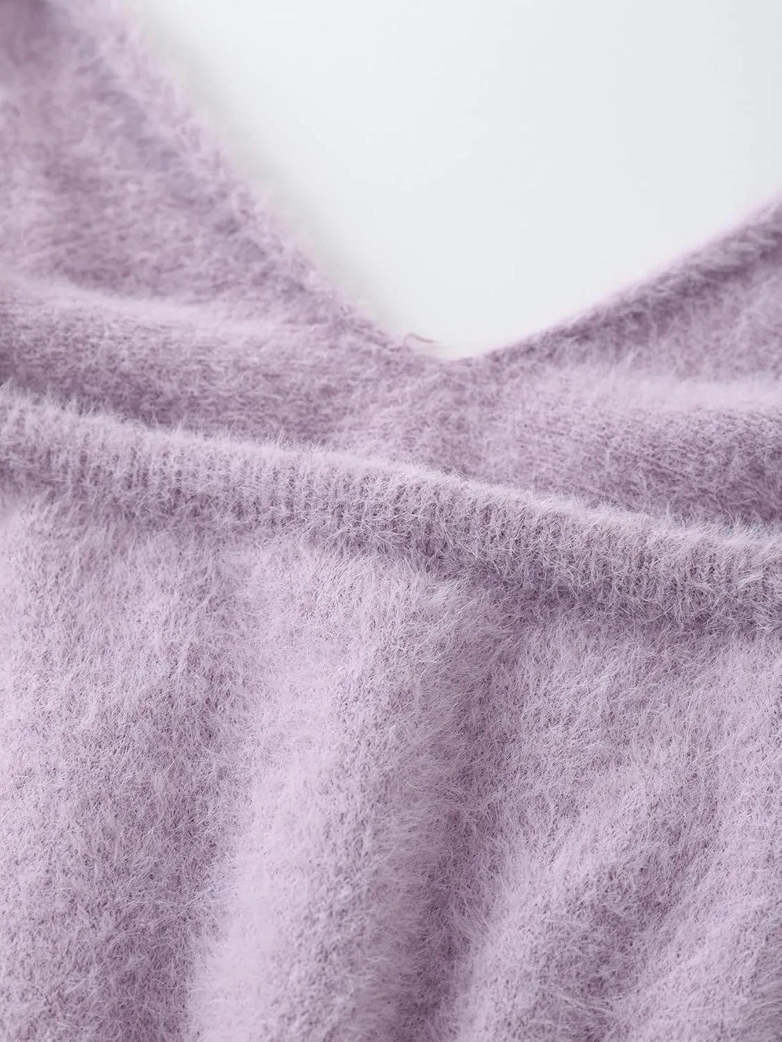 SHENHE Women's V Neck Spaghetti Strap Furry Cute Top Fluffy Knit Crop Cami Top Tank