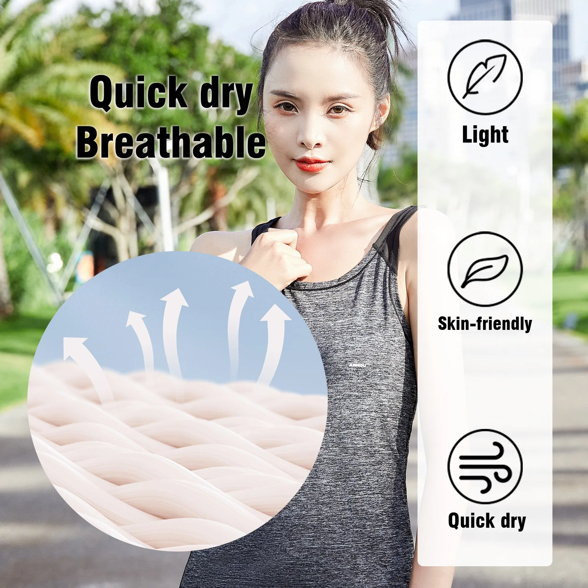 Sidiou Group Anniou Sun Protection Tank Top Women Sports Vest Casual Fitness Workout Training Sleeveless Yoga Vest
