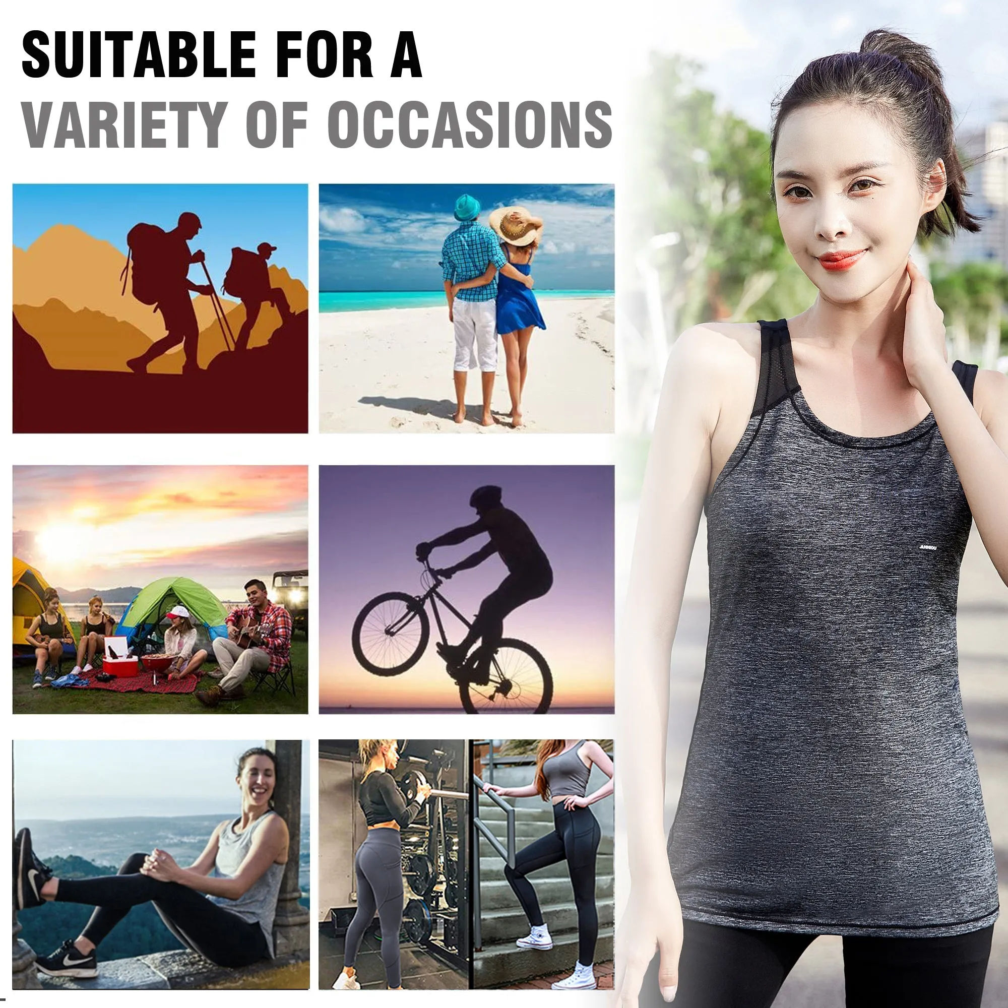 Sidiou Group Anniou Sun Protection Tank Top Women Sports Vest Casual Fitness Workout Training Sleeveless Yoga Vest