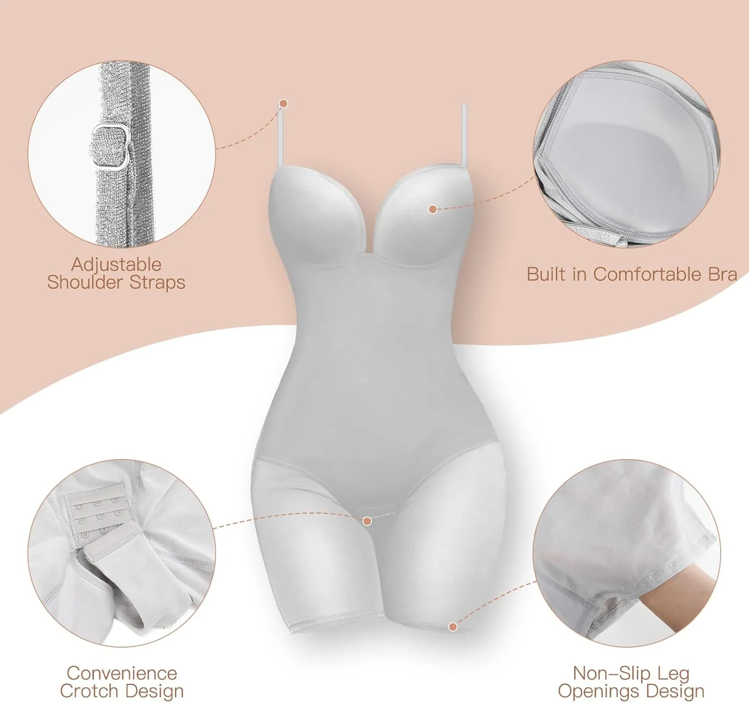 Slimers Women's Wedding Guest Shapewear Dresses Buit in Bra Layered Formal Spaghetti Strap Backless Full Slips Bodycon Dress