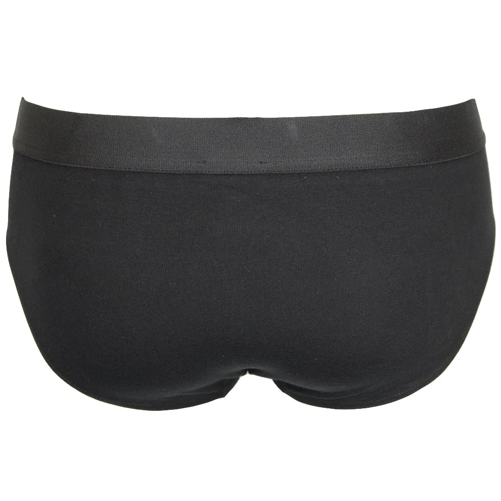 Stretch Cotton Mid-Rise Briefs With Crest, Black