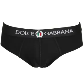 Stretch Cotton Mid-Rise Briefs With Crest, Black