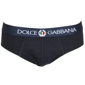Stretch Cotton Mid-Rise Briefs With Crest, Navy Blue
