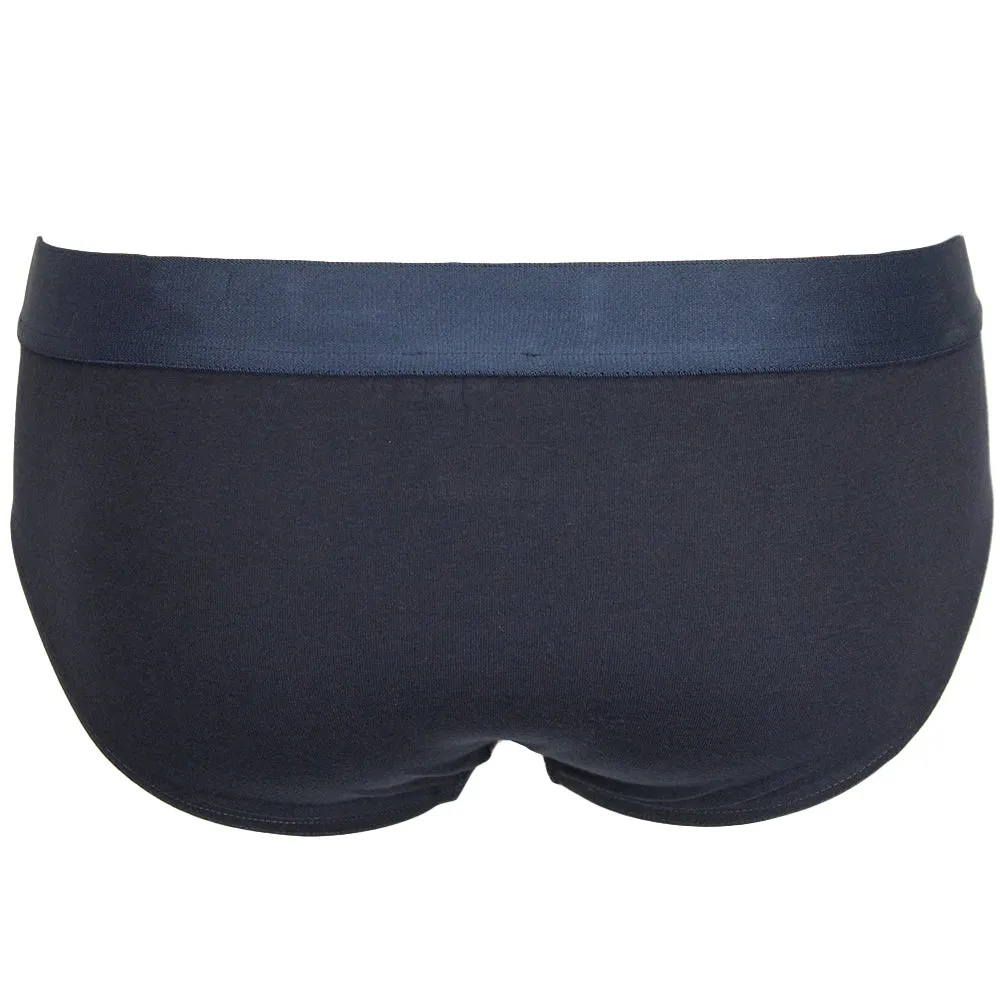 Stretch Cotton Mid-Rise Briefs With Crest, Navy Blue