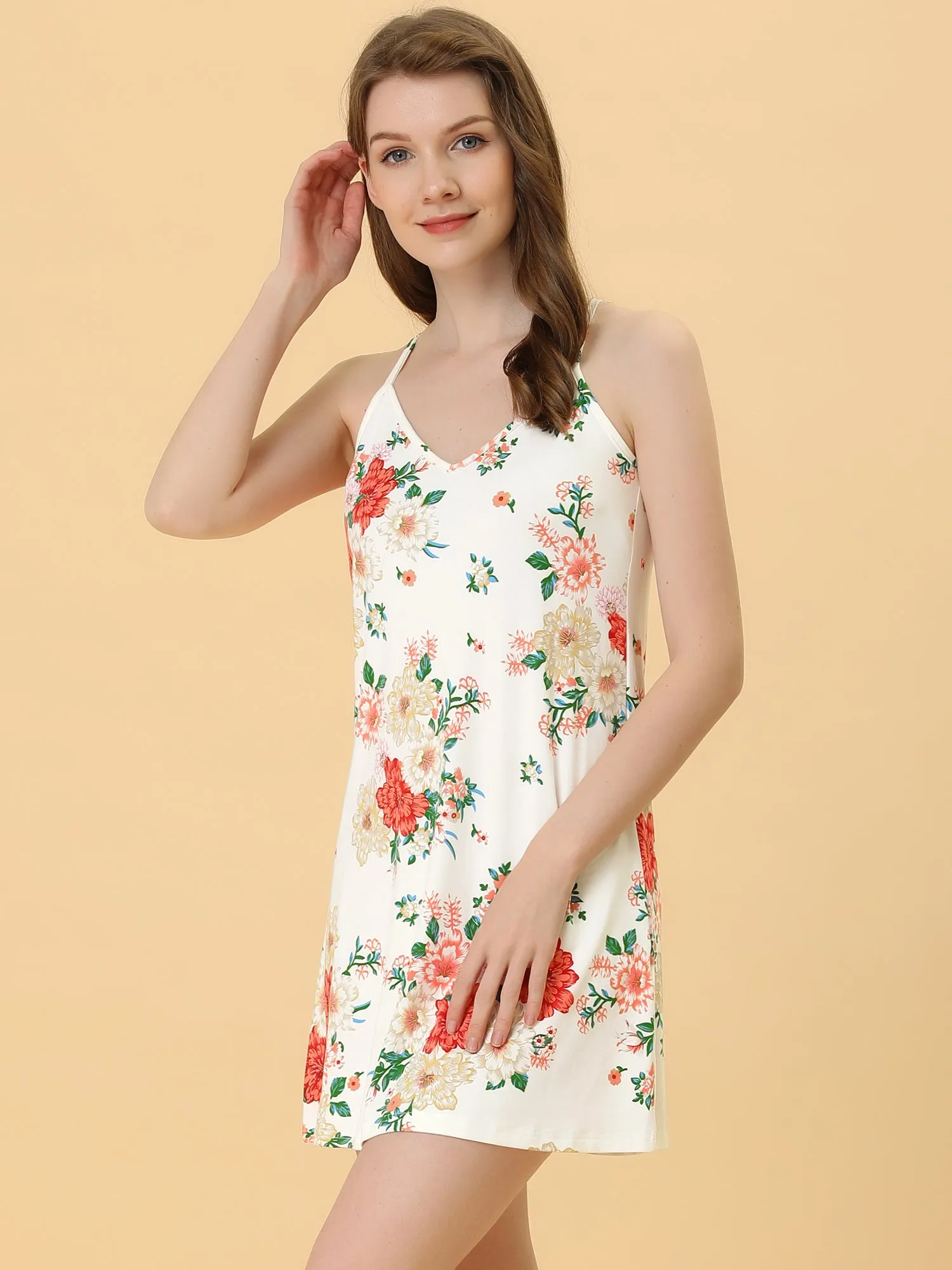Summer Sleeveless Print Cami Slip Sleepdress Nightgown Pajamas