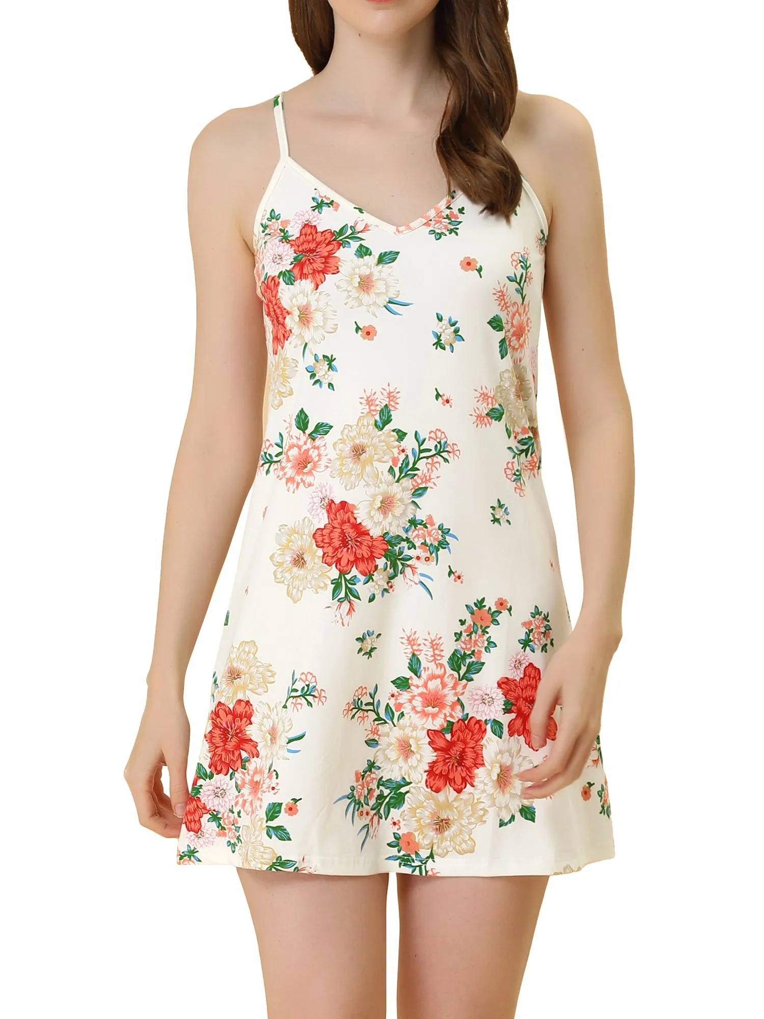 Summer Sleeveless Print Cami Slip Sleepdress Nightgown Pajamas