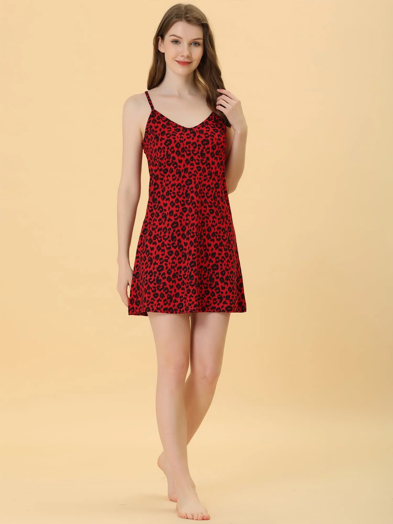 Summer Sleeveless Print Cami Slip Sleepdress Nightgown Pajamas
