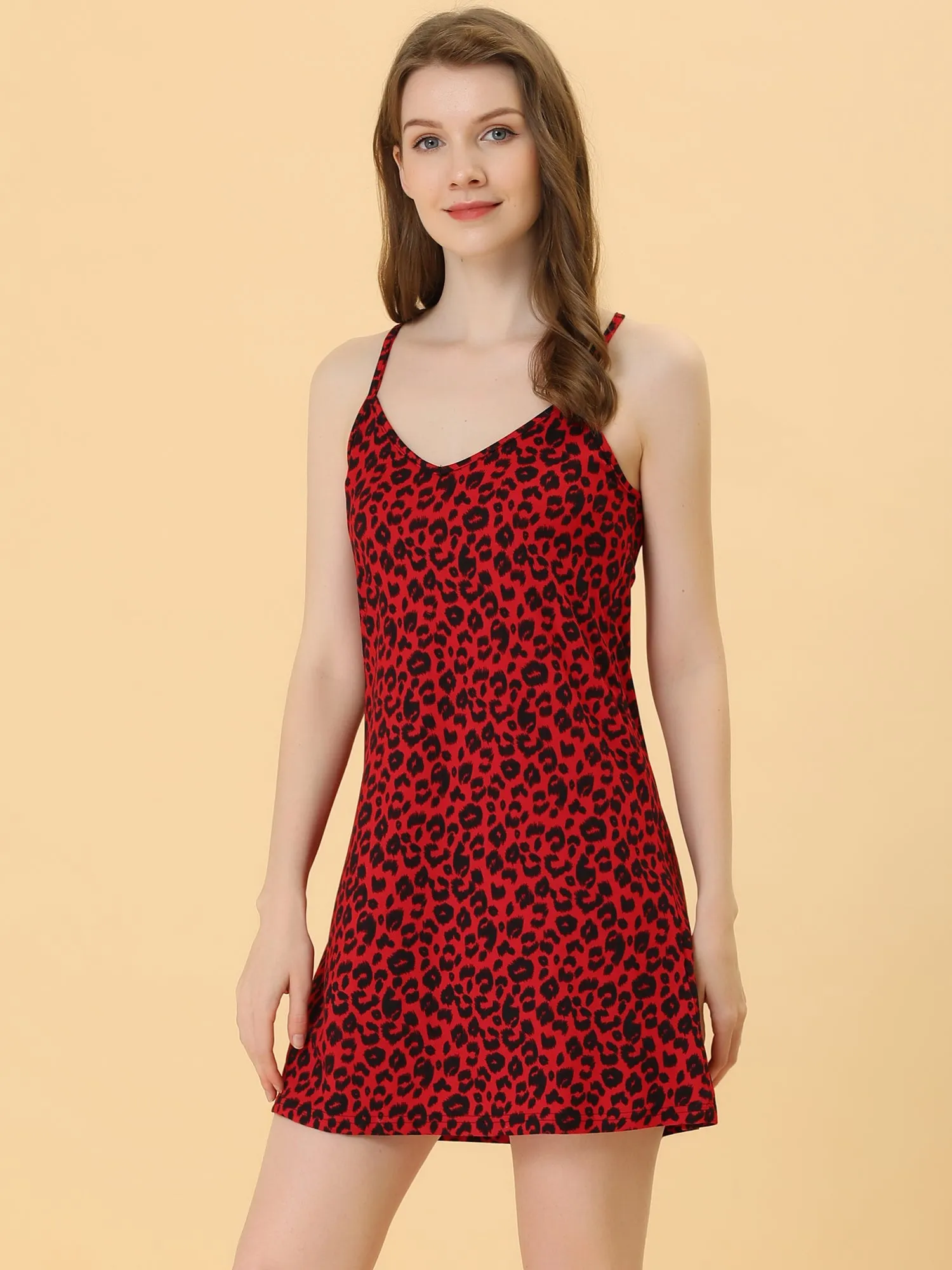 Summer Sleeveless Print Cami Slip Sleepdress Nightgown Pajamas
