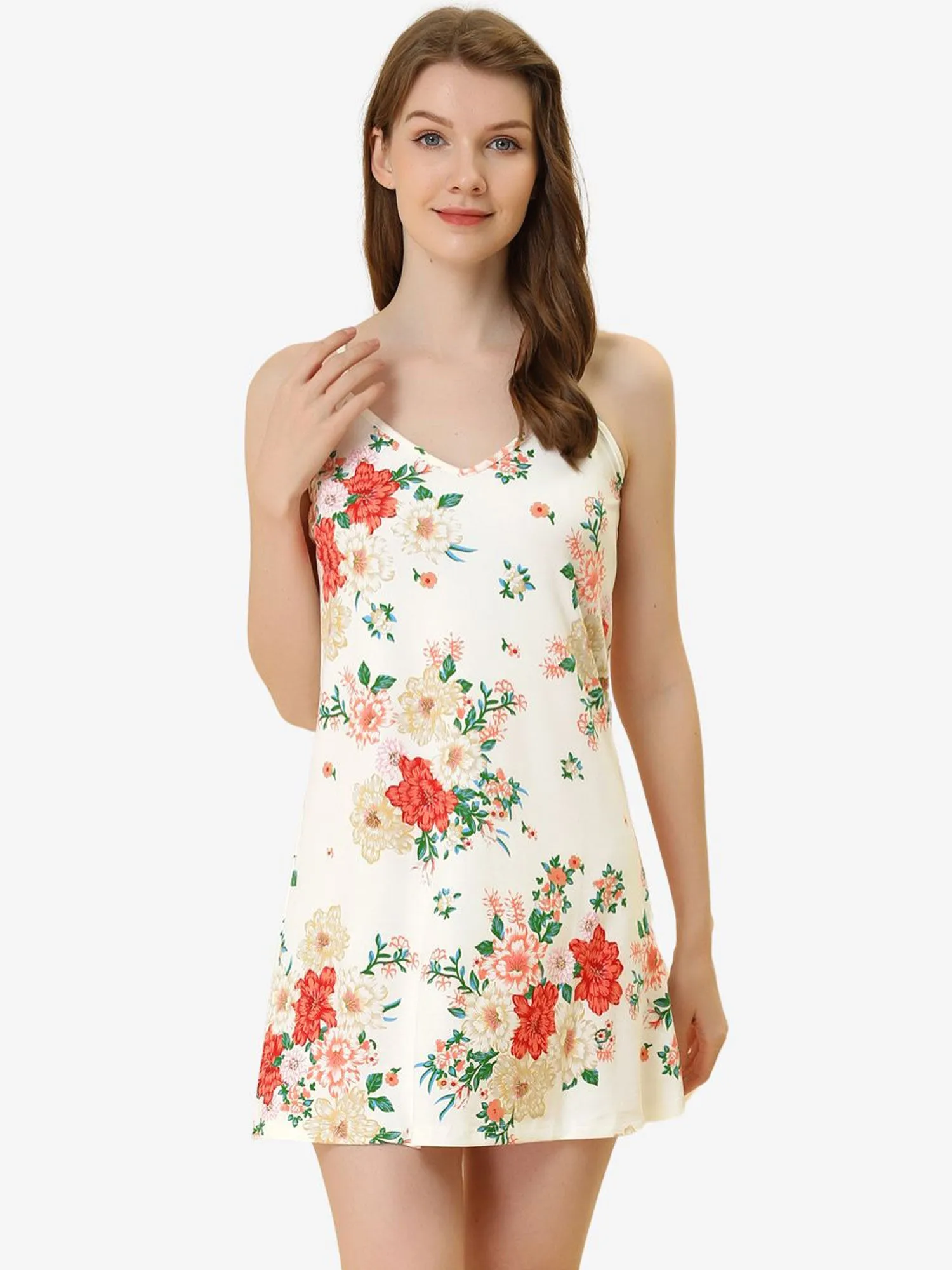 Summer Sleeveless Print Cami Slip Sleepdress Nightgown Pajamas