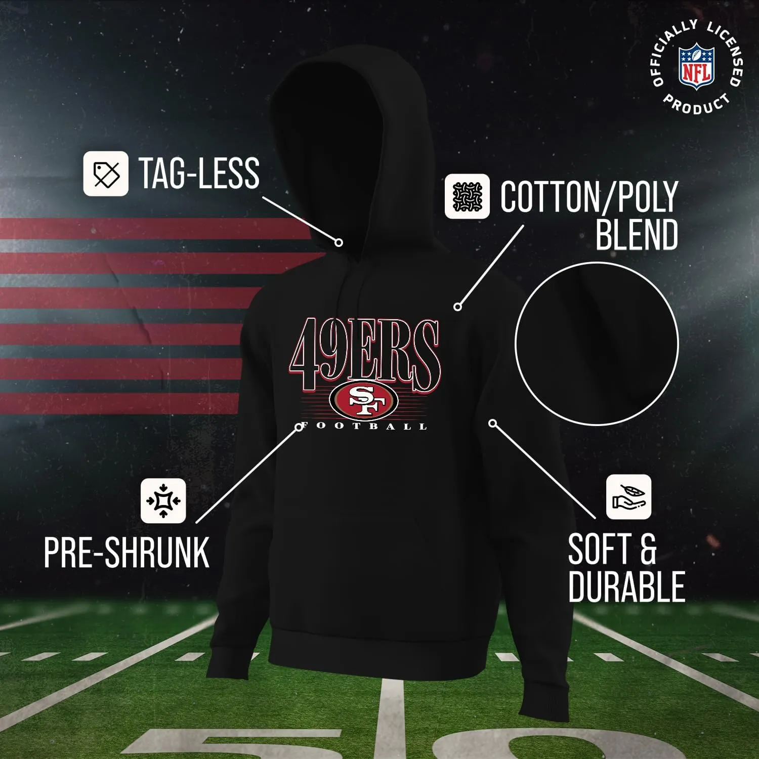 Team Fan Apparel NFL Adult Unisex Overtime Blueprint Soft Fleece Hooded Sweatshirt, Officially Licensed Football Hoodie!