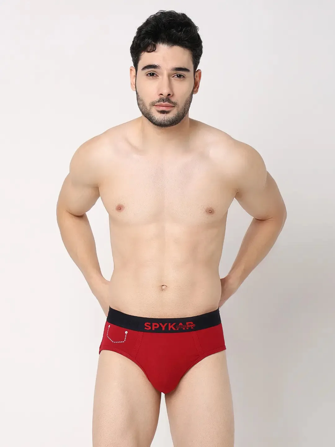 Underjeans By Spykar Men Premium Grey & Maroon Cotton Blend Regular Fit Brief - Pack Of 2