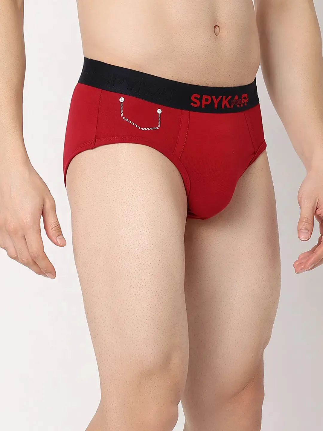 Underjeans By Spykar Men Premium Grey & Maroon Cotton Blend Regular Fit Brief - Pack Of 2